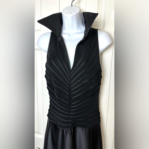 New TADASHI SHOJI Black Evening Gown Black Tie Party Maxi Collared Formal Wear - Picture 9 of 12